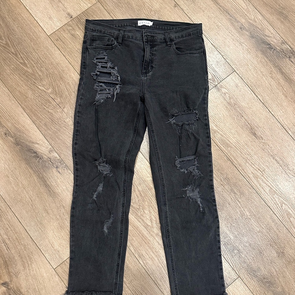 Cello Charcoal Distressed Skinny Jeans